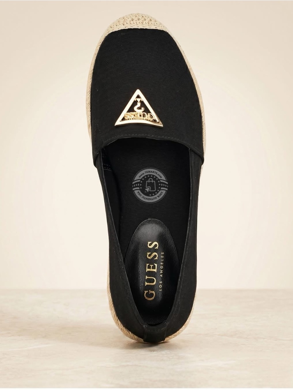 Guess Black and Gold Espadrille flats.